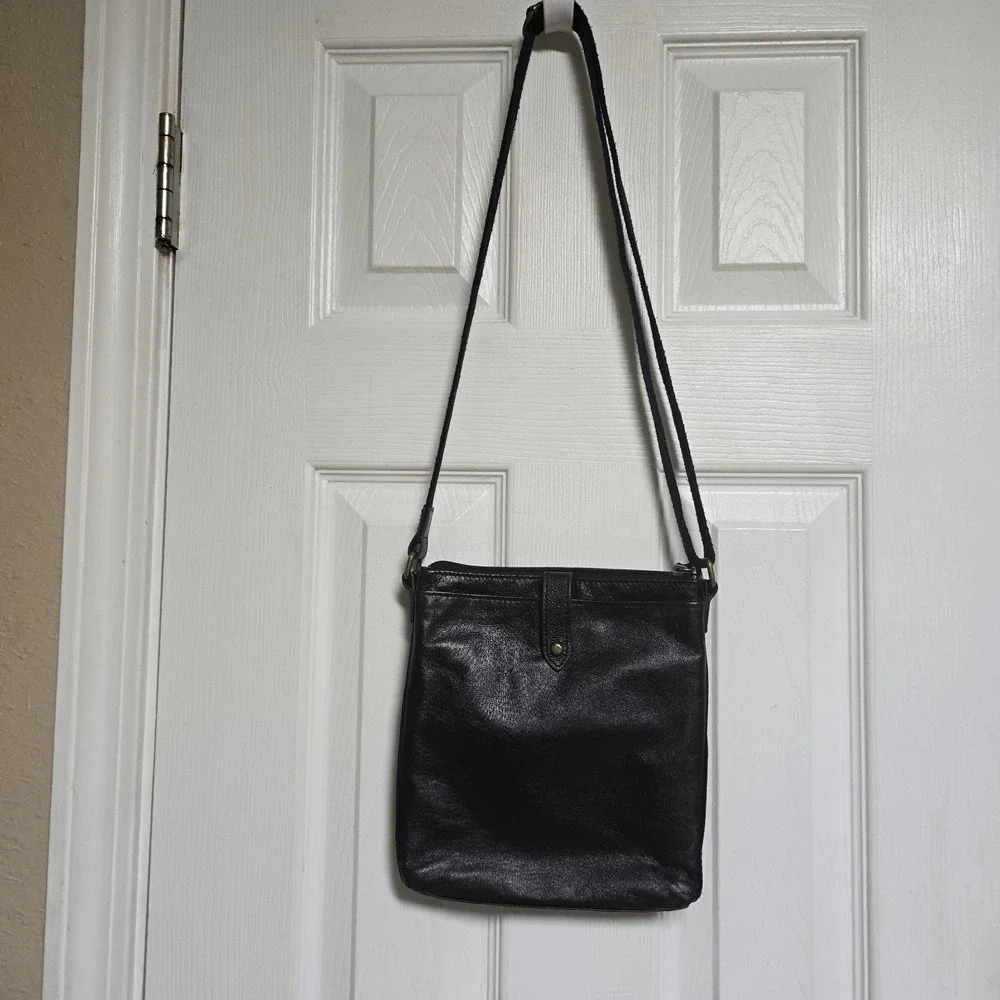 The Sak Leather Shoulder Bag, Black, Mini Fabric Strap Outside/Inside Pockets‎